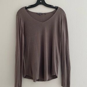Vince Brown Long Sleeve Fitted V-Neck Sweater